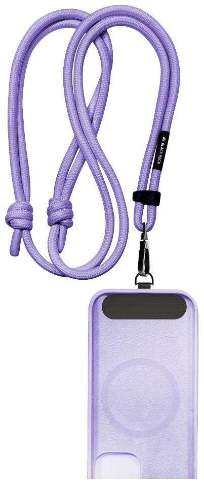 Lila Handyhülle mit abnehmbarem, passendem Umhängeband. Ideal für freihändige Nutzung und einfaches Tragen.