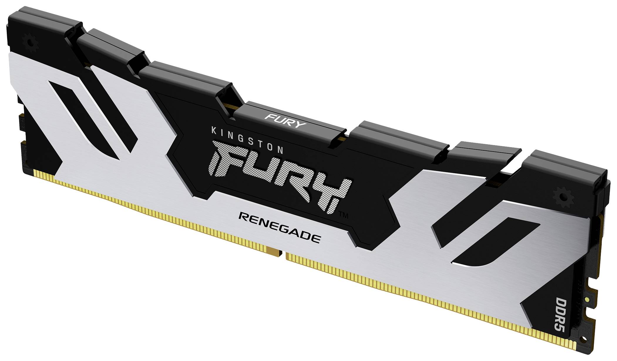 Ein DDR5-Speichermodul von Kingston Fury Renegade mit schwarzem und silbernem Gehäuse.