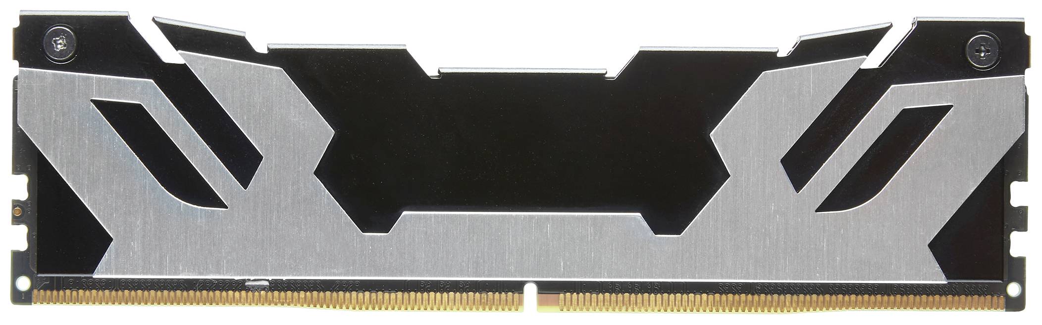 Ein einzelnes RAM-Modul mit schwarzem Kühlkörper und silbernen Akzenten, für den Einsatz in Computern zur Verbesserung der Leistung.