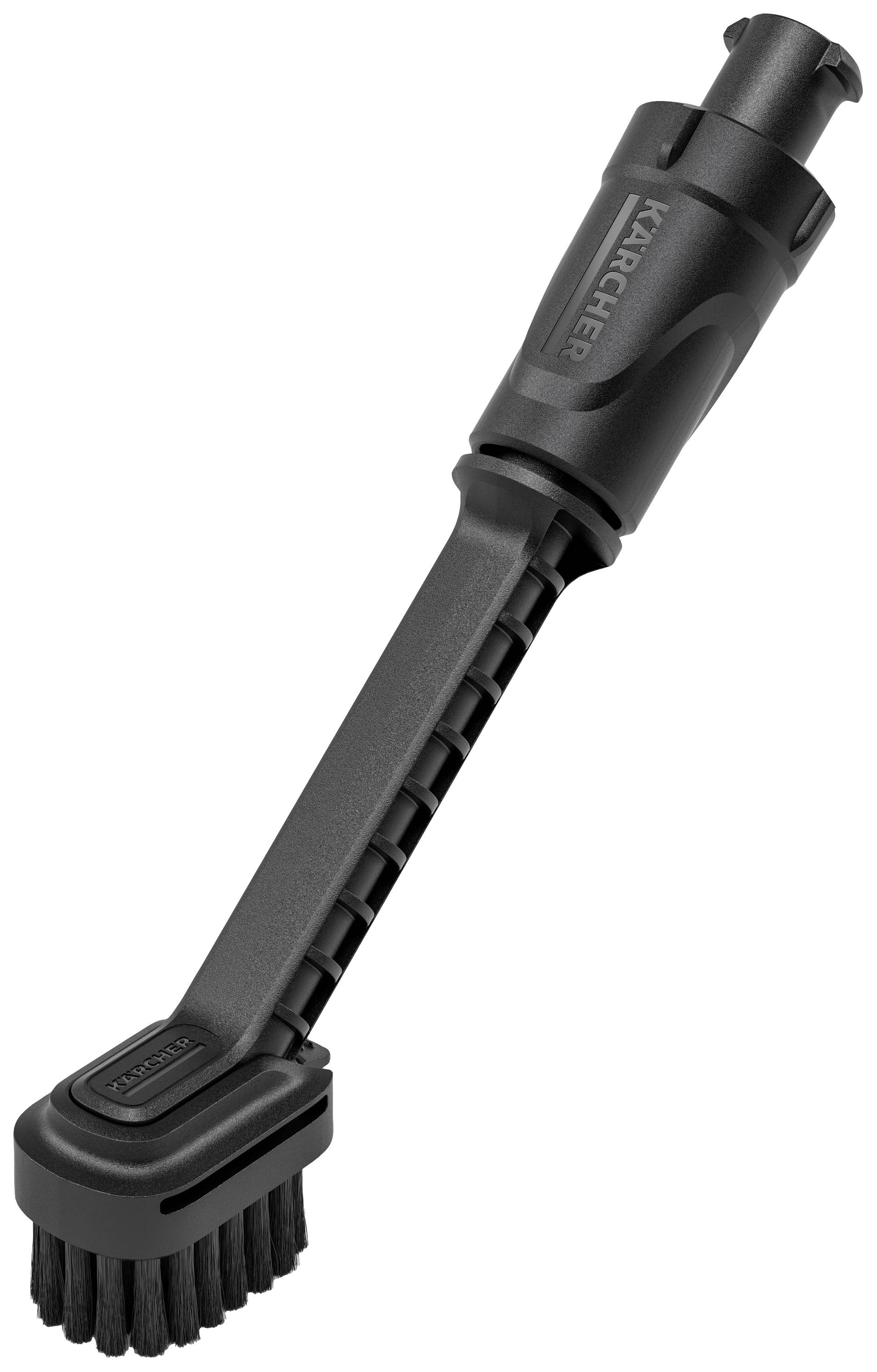 Kärcher Waschbürste mit schwarz-grauer Borstenfläche und ergonomischem Griff, geeignet für gründliche Reinigung von Oberflächen.