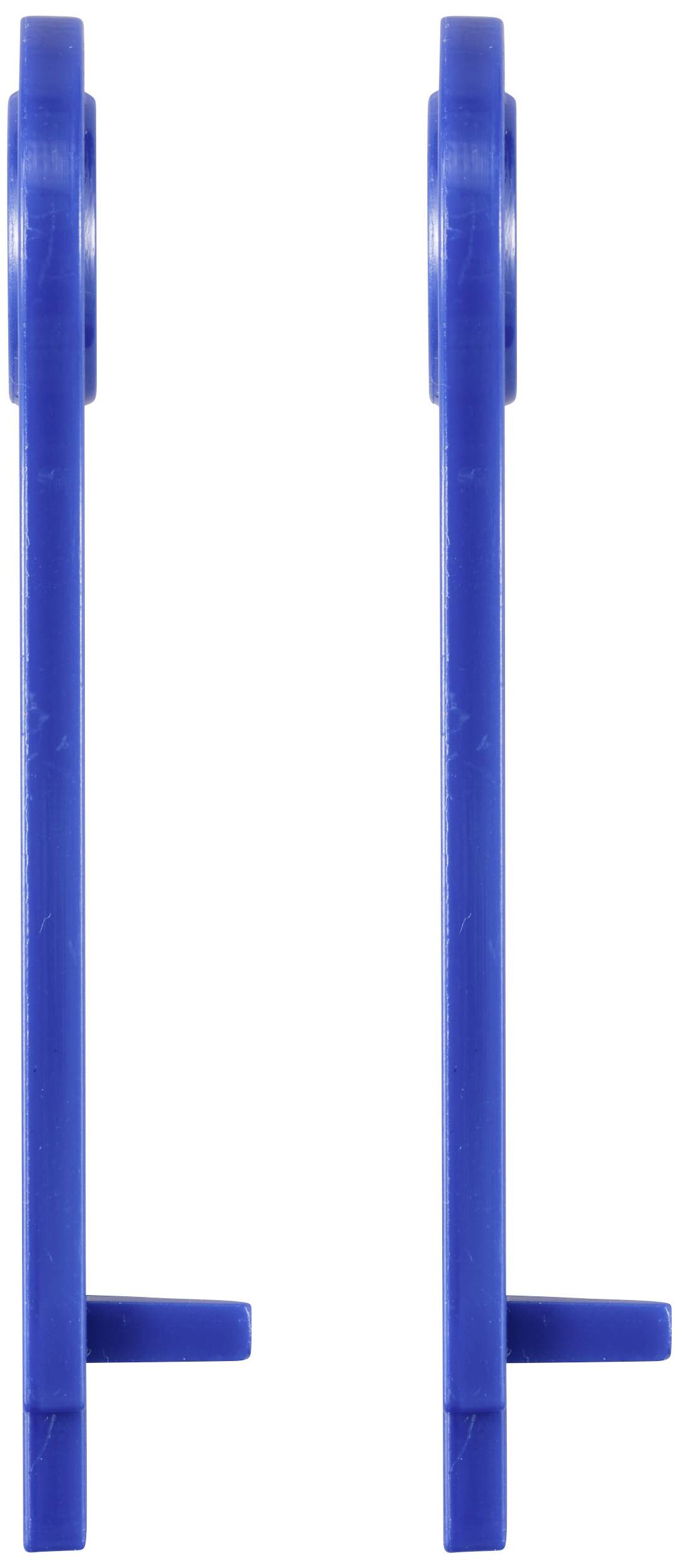 Zwei blaue, senkrechte Plastikstäbe mit T-förmiger Basis.