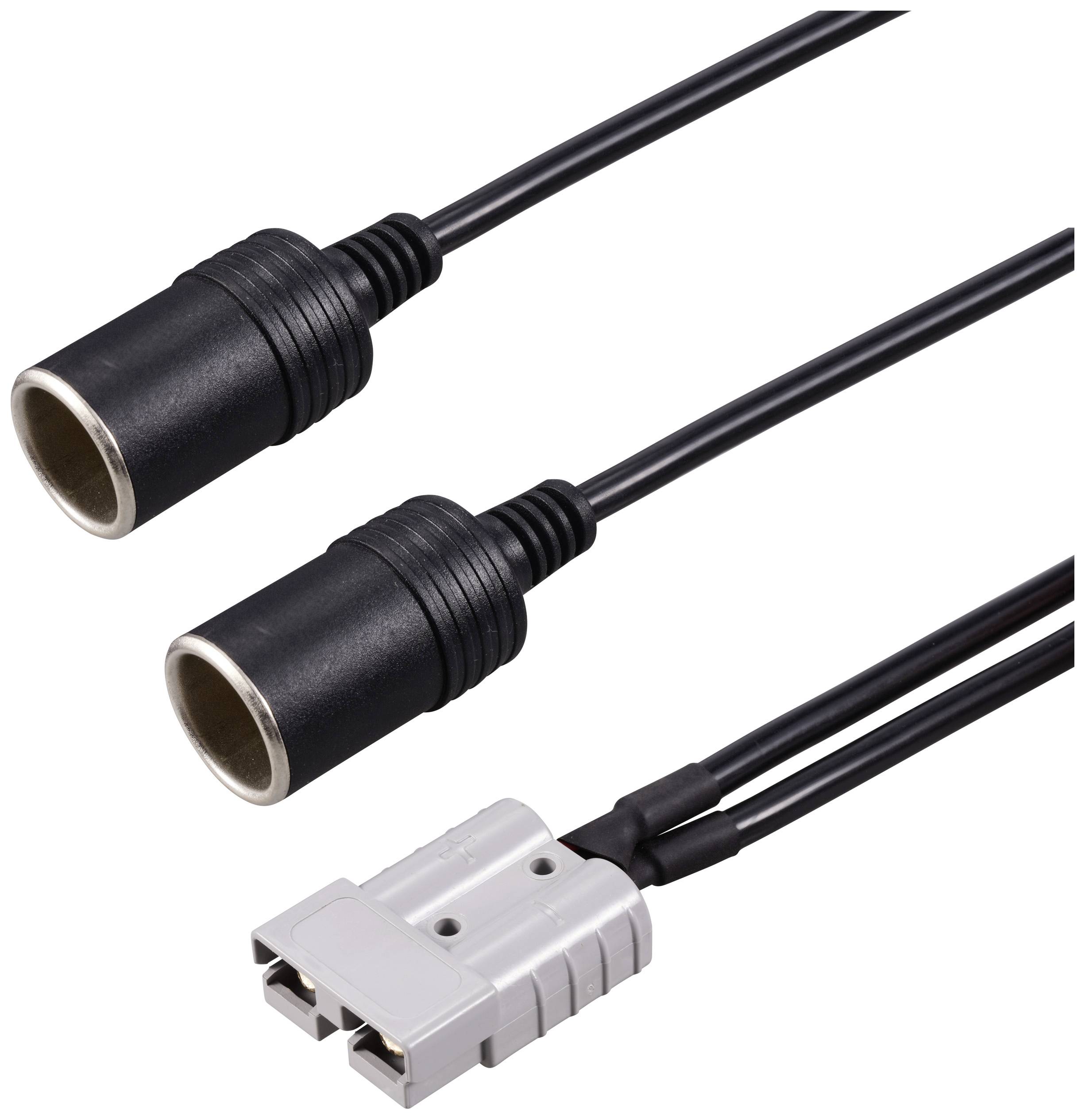 TRU COMPONENTS Hochstrom Batteriesteckverbinder auf 2x KFZ Zigarettenanzünder-Buchse TC-12195700 Schwarz Inhalt: 1St.