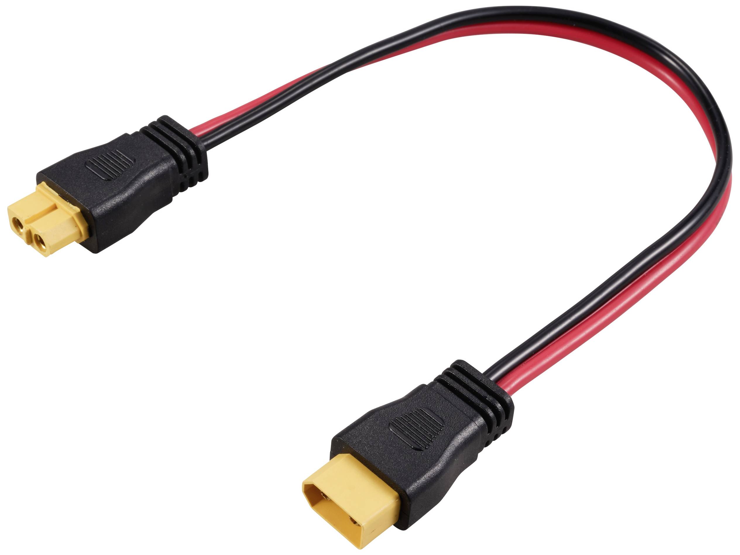 Adapterkabel mit gelben XT60-Steckern an beiden Enden und schwarz-roten Drähten zur Stromversorgung in elektronischen Anwendungen.