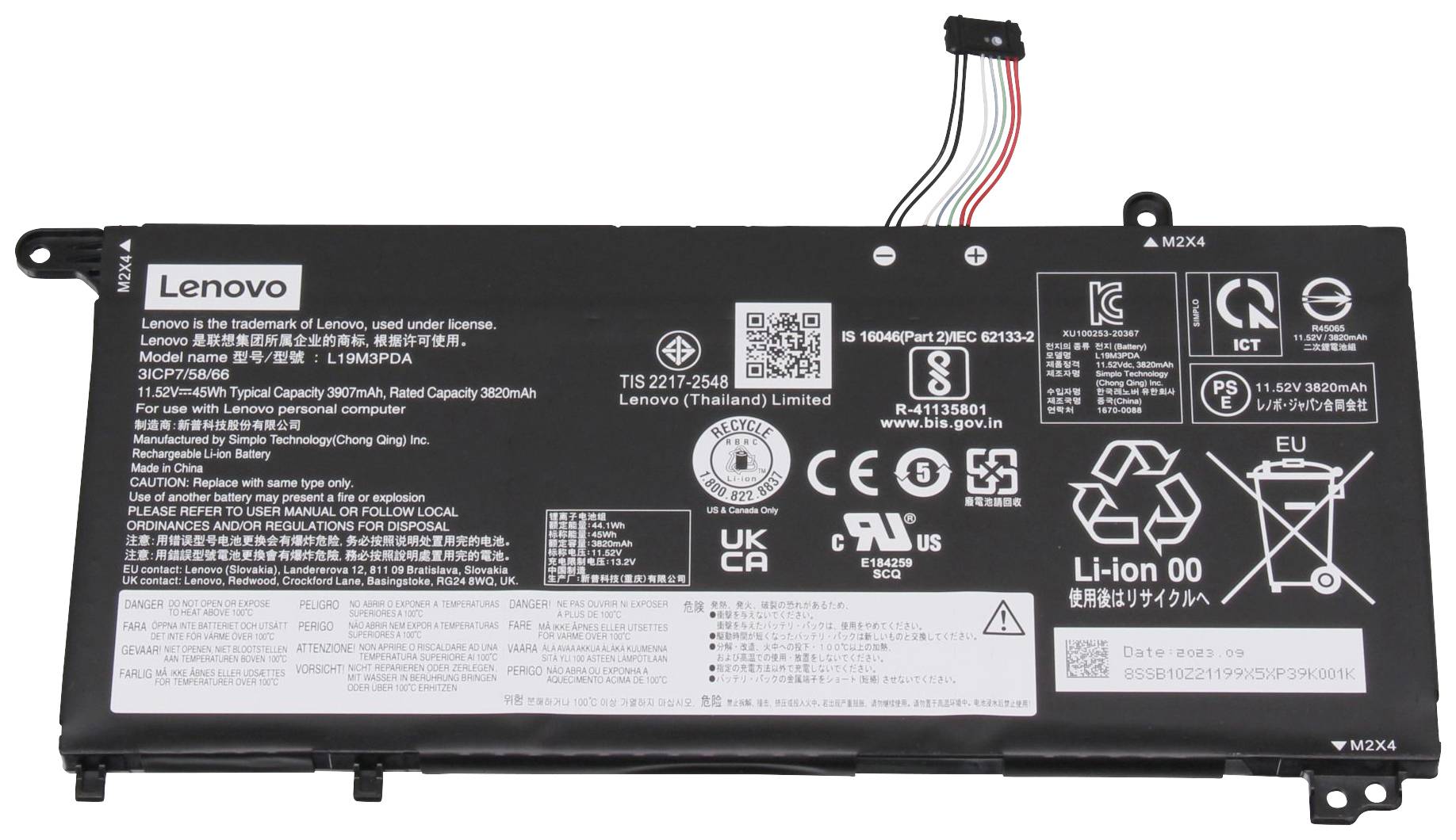 Lenovo Notebook-Akku 5B10Z21202 11.52V 3907 mAh