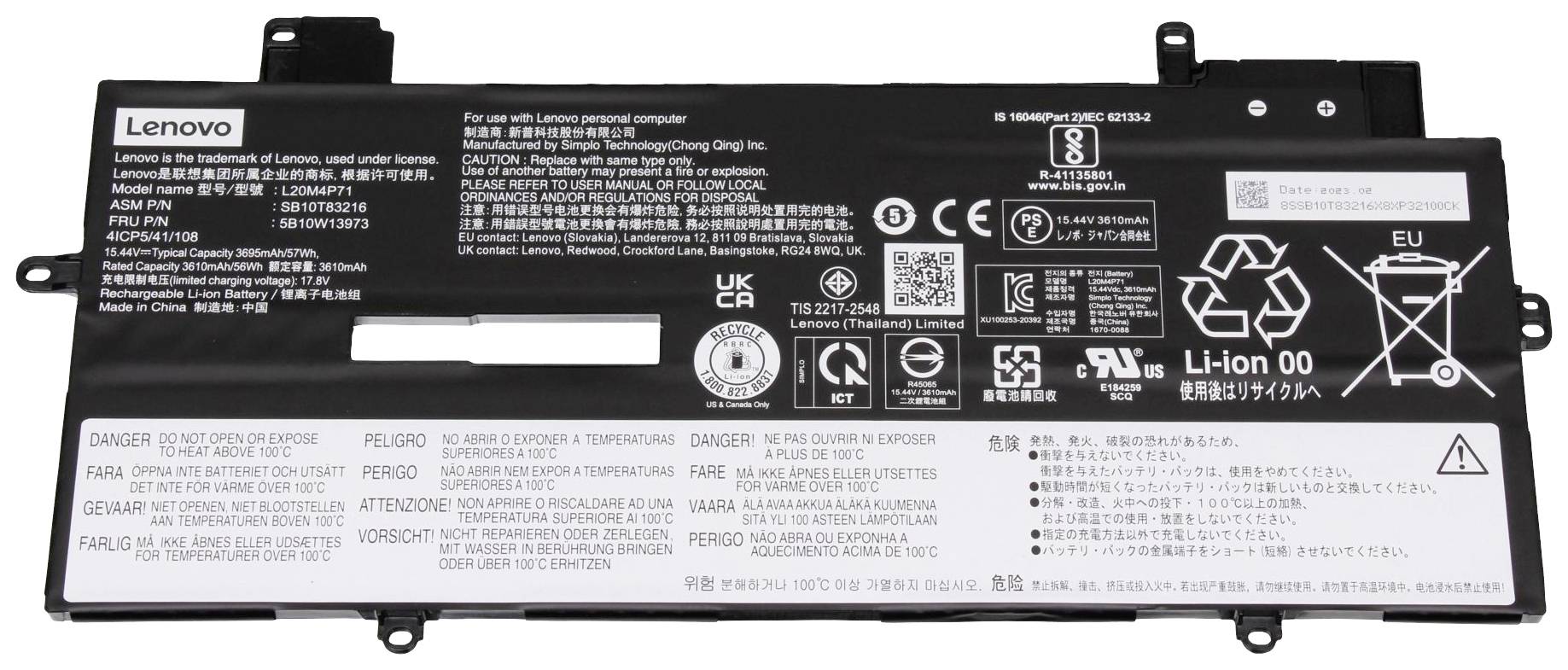 Lenovo Notebook-Akku 5B10W13974 15.44V 3695 mAh