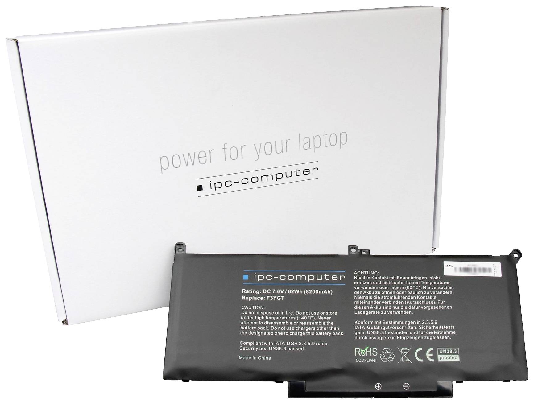 Ipc-computer Notebook-Akku F3YGT 8200mAh Replace 7.6V 8200 mAh Dell