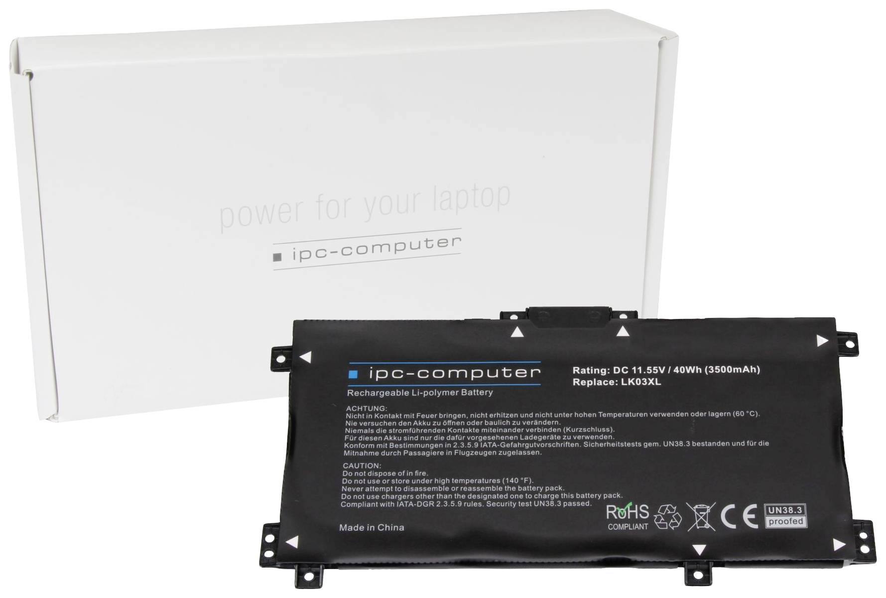 Ipc-computer Notebook-Akku LK03XL REPLACE 11.55V 3500 mAh HP