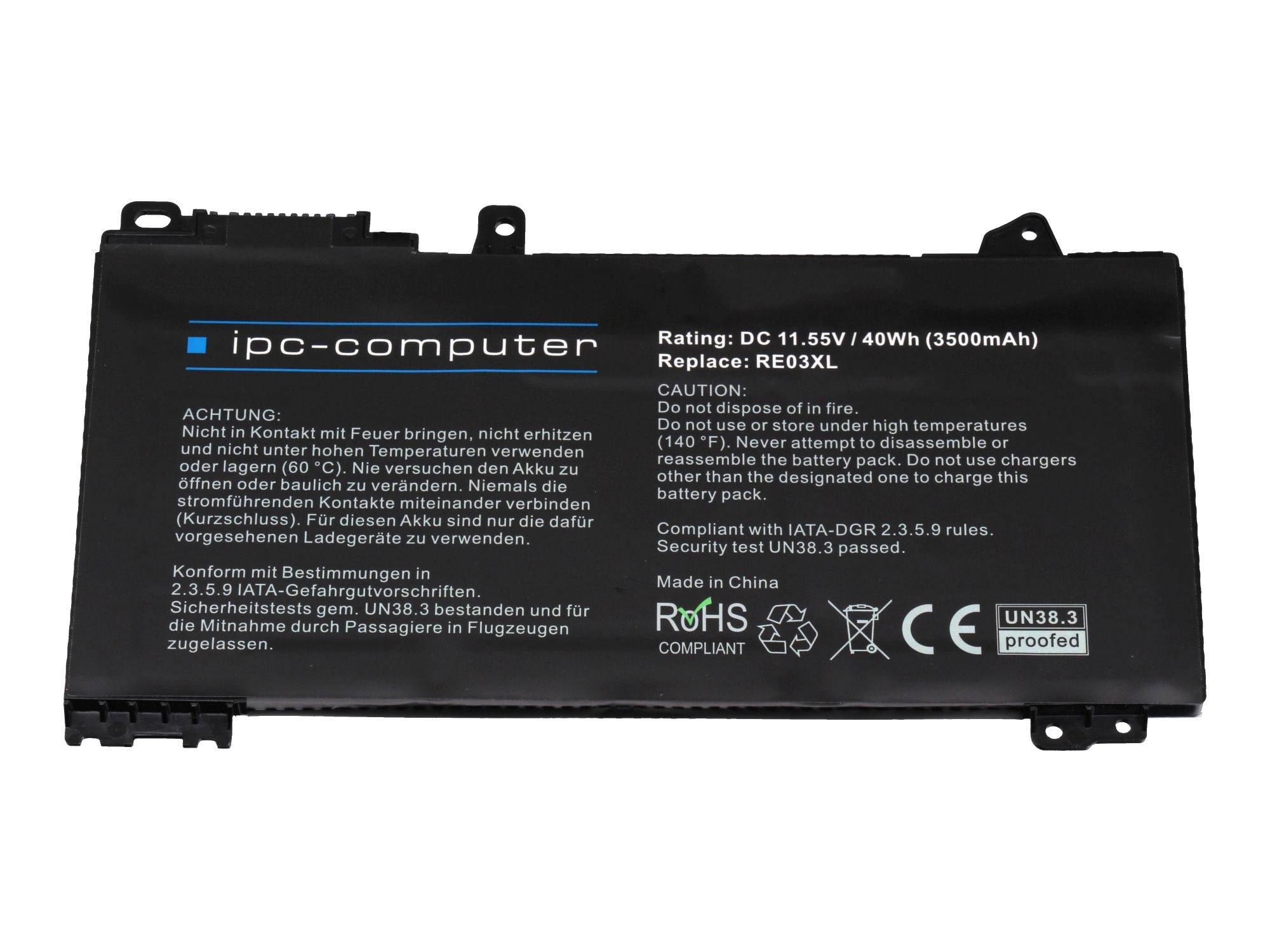Ipc-computer Notebook-Akku RE03 REPLACE 11.55V 3500 mAh HP
