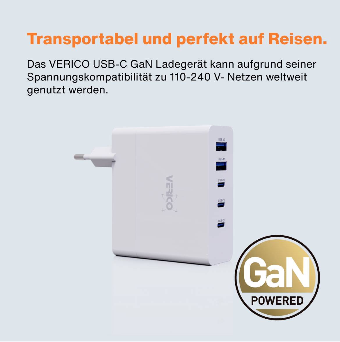 Verico Mojo 140W GaN 5 USB Ladegerät 140 W 2x USB-A, 3x USB-C® USB PD 3.0 Weiß Innenbereich