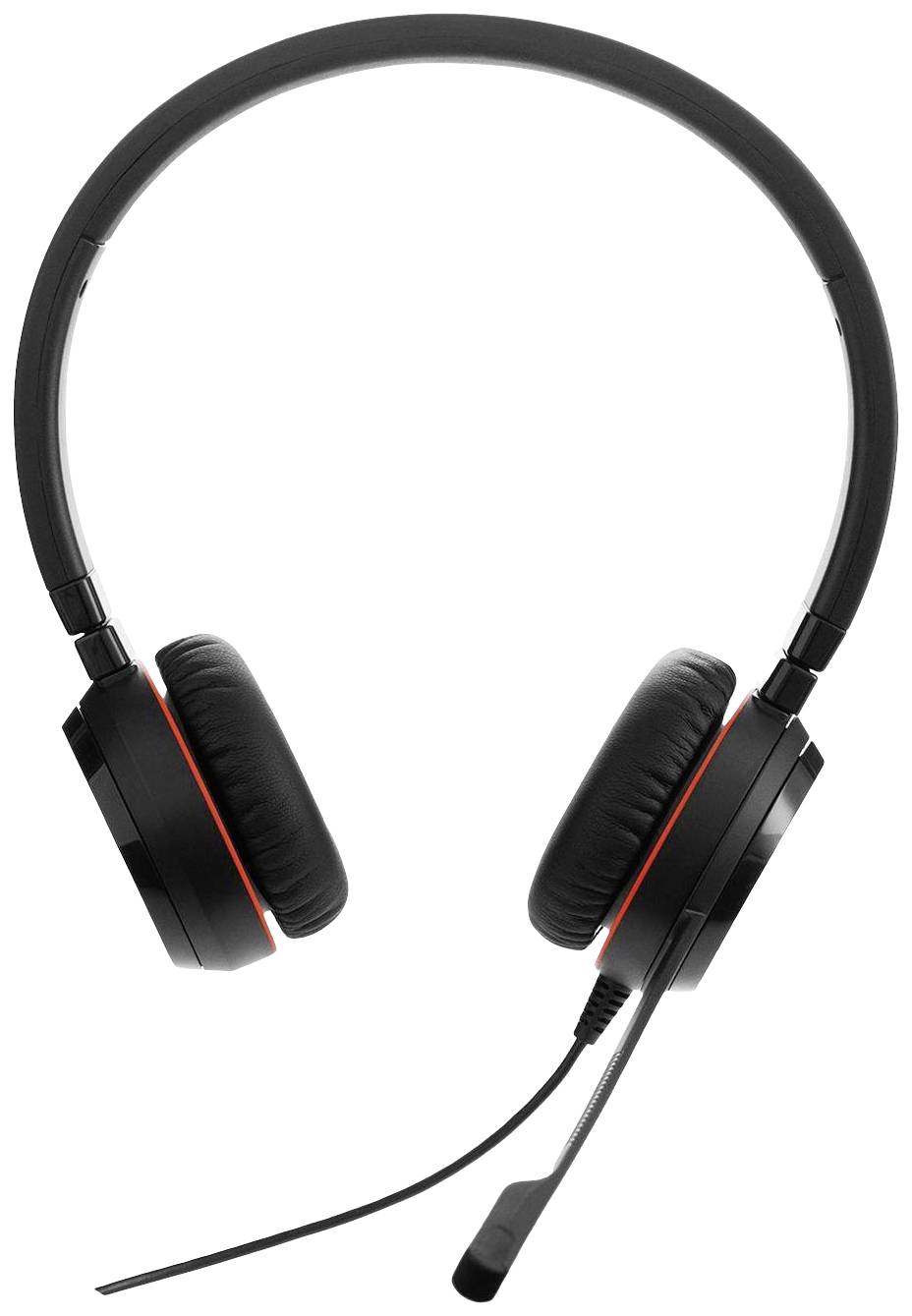 Ein schwarzes Headset mit Mikrofon, ideal für Telefonate oder Videokonferenzen. Es hat gepolsterte Ohrmuscheln und einen verstellbaren Bügel.