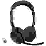 Jabra Evolve2 55 MS Stereo Computer On Ear Headset Bluetooth® Stereo Schwarz Noise Cancelling, Mikr