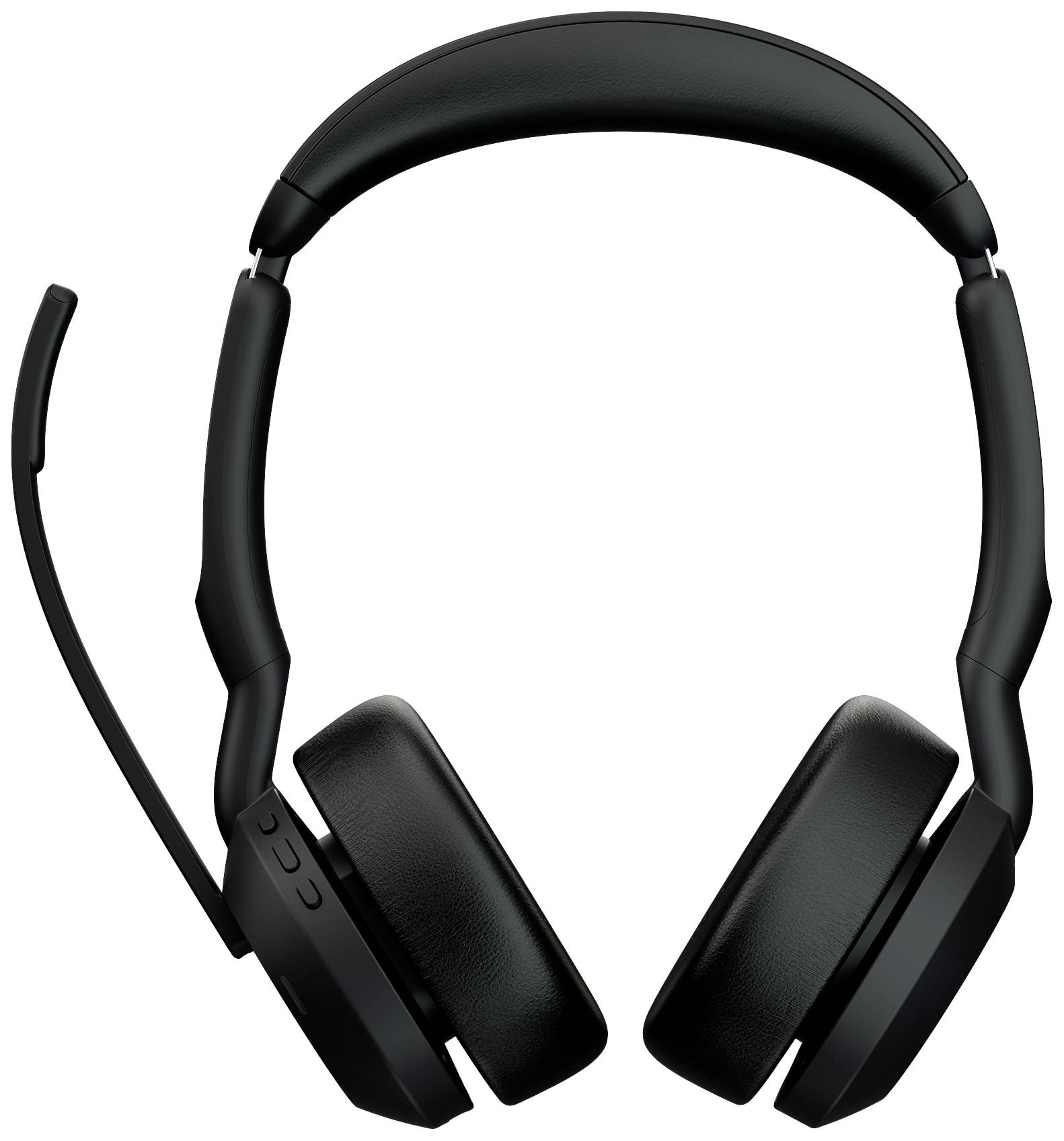Schwarze Over-Ear-Kopfhörer mit integriertem Mikrofon, geeignet für Gaming oder Telefonkonferenzen. Sie haben ein gepolstertes Kopfband.