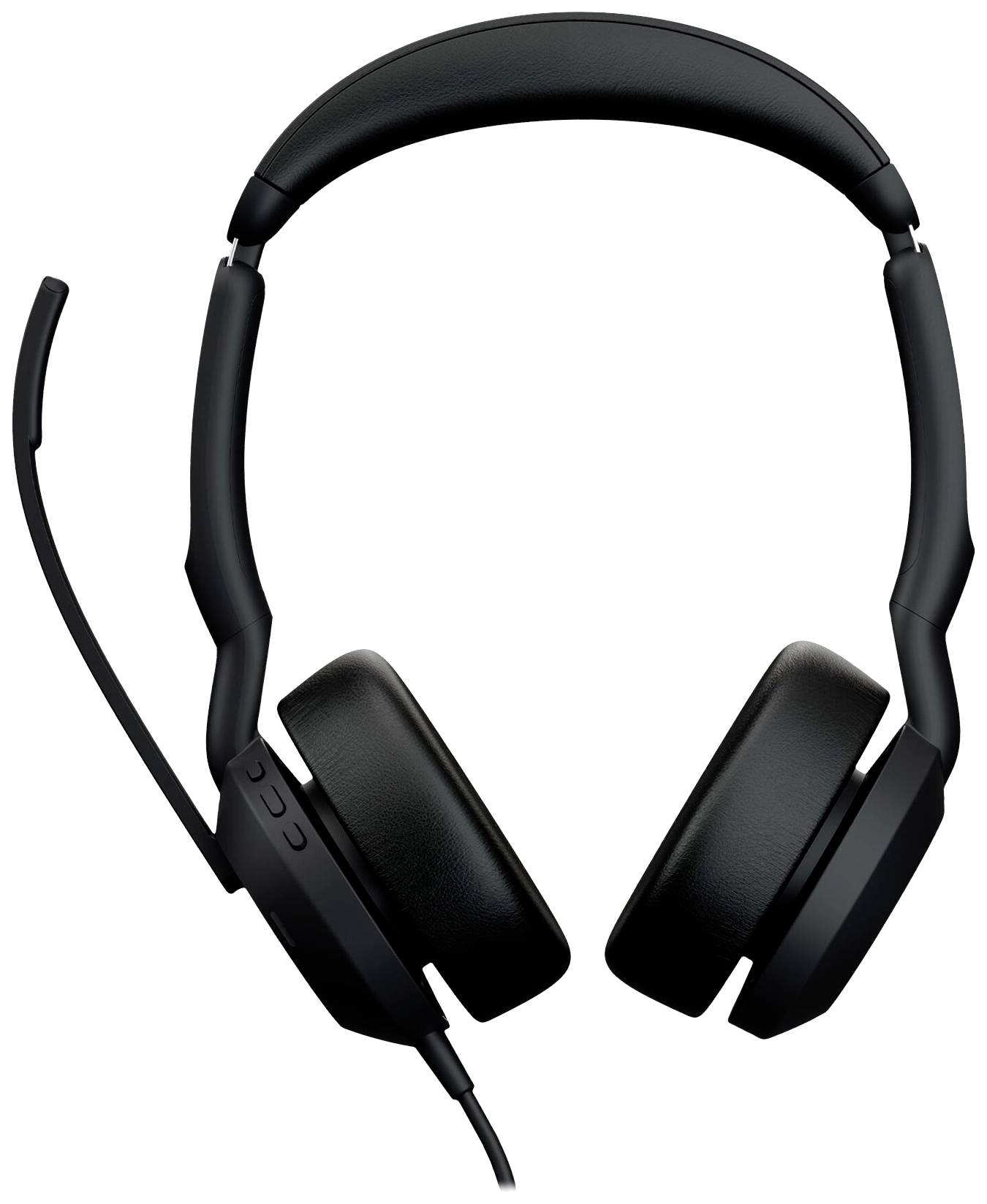 Schwarzer Over-Ear-Kopfhörer mit Mikrofon, Kabelverbindung und gepolsterten Ohrmuscheln. Geeignet für Kommunikation und Klangwiedergabe.