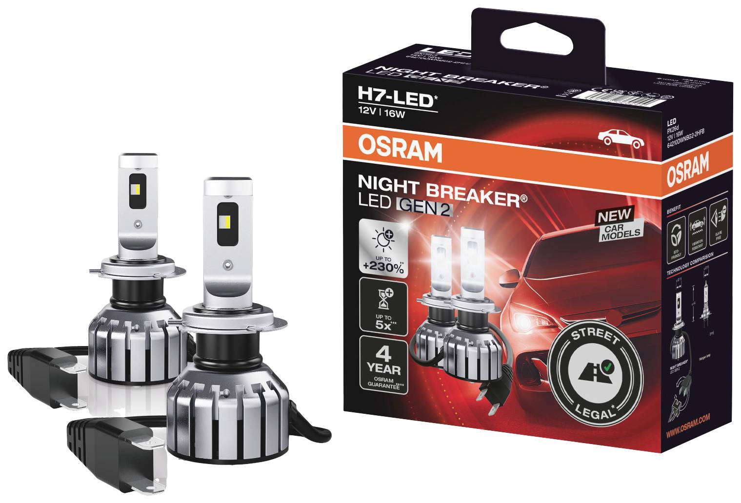 OSRAM 64210DWNBG2-2HFB LED Leuchtmittel Night Breaker® LED H7 16W 12V