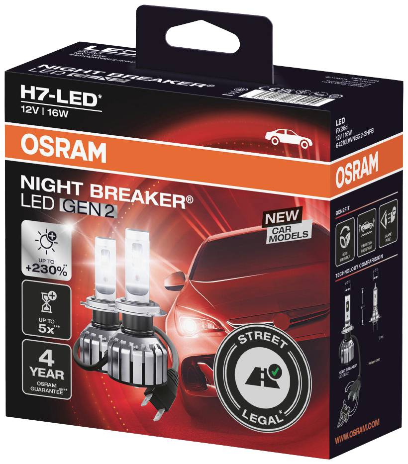 OSRAM 64210DWNBG2-2HFB LED Leuchtmittel Night Breaker® LED H7 16W 12V