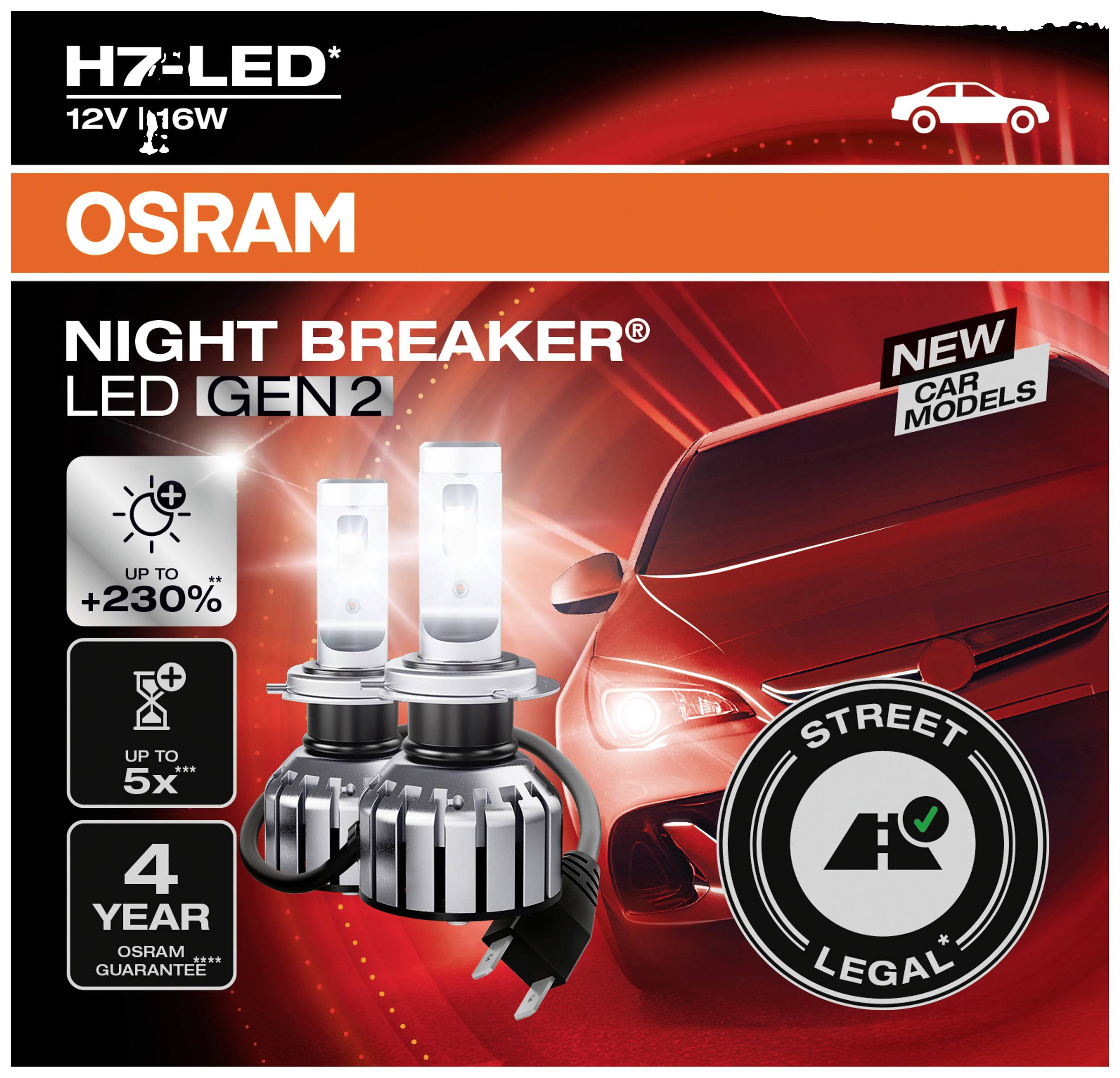 OSRAM 64210DWNBG2-2HFB LED Leuchtmittel Night Breaker® LED H7 16W 12V