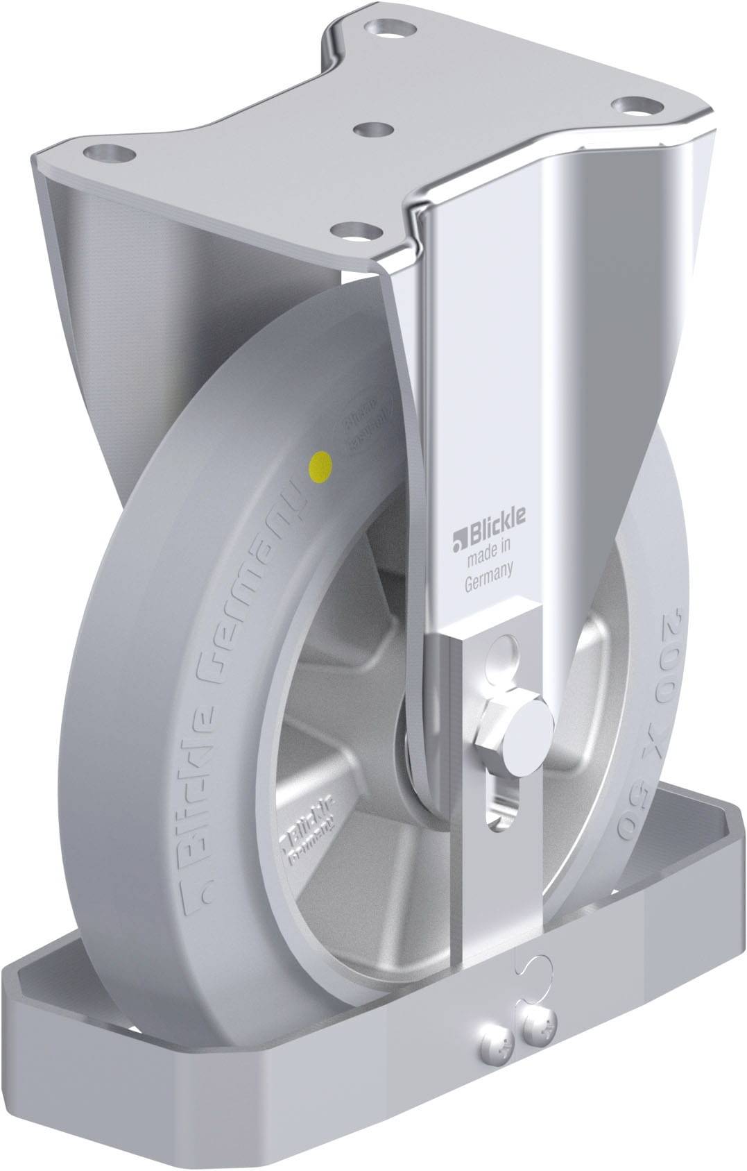 Industriewalze aus Metall und Gummi von Blickle. Robust und für schwere Lasten geeignet. Ideal für industrielle Anwendungen.