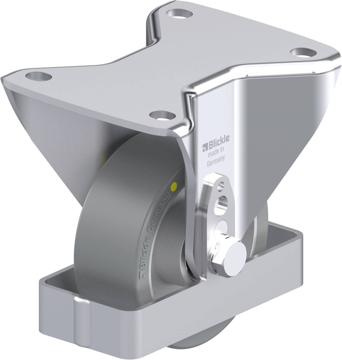 Rollenhalter aus Metall mit einem Gleitlager-Rad, geeignet für schwere Lasten auf glatten Oberflächen.