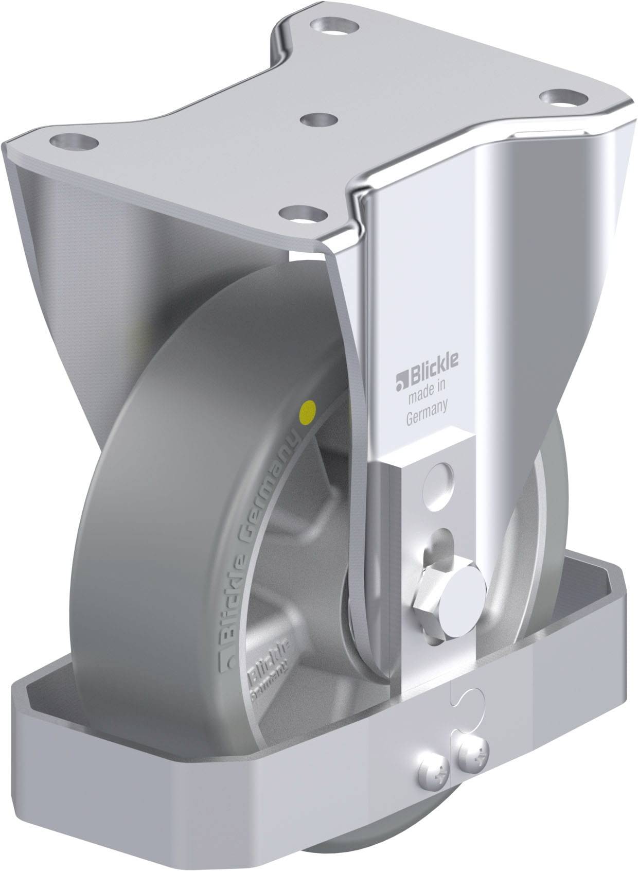 Drehbares Schwerlast-Industrie-Rad mit robustem Metallgehäuse und flexiblem Rad, geeignet für den Einsatz in industriellen Anwendungen.
