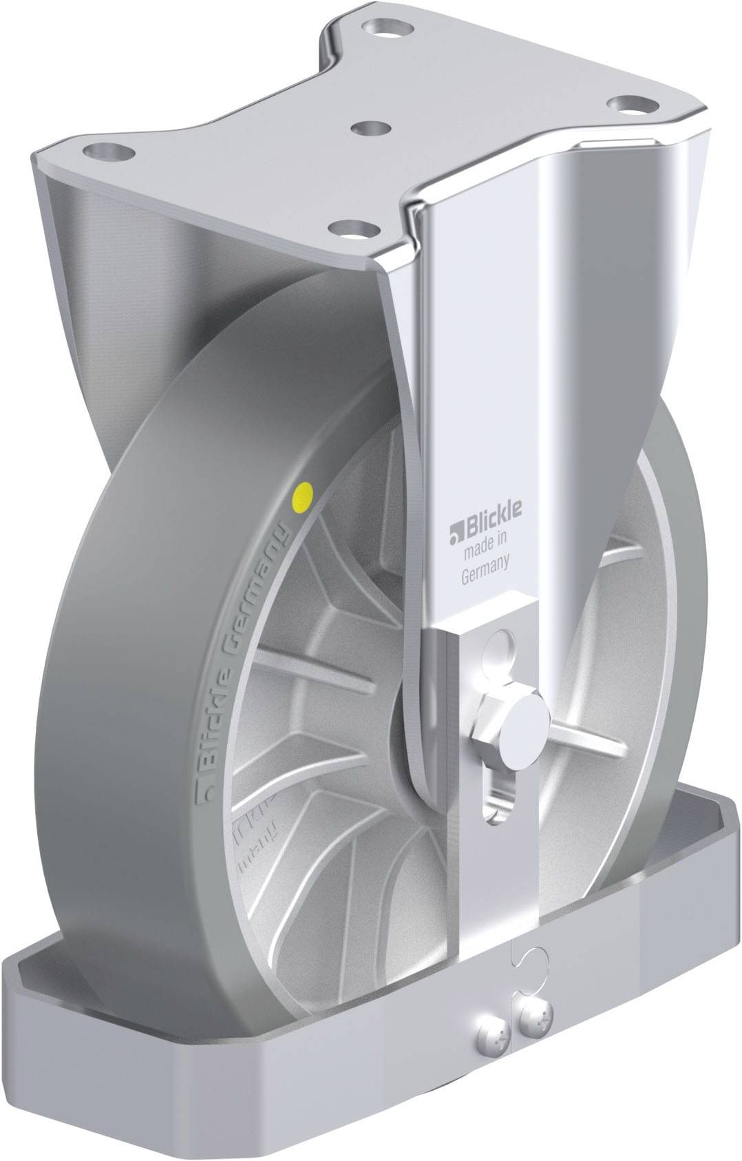 Industrie-Rad in Metallhalterung, silberfarben, von Marke 'Blickle'. Geeignet für schwere Lasten.