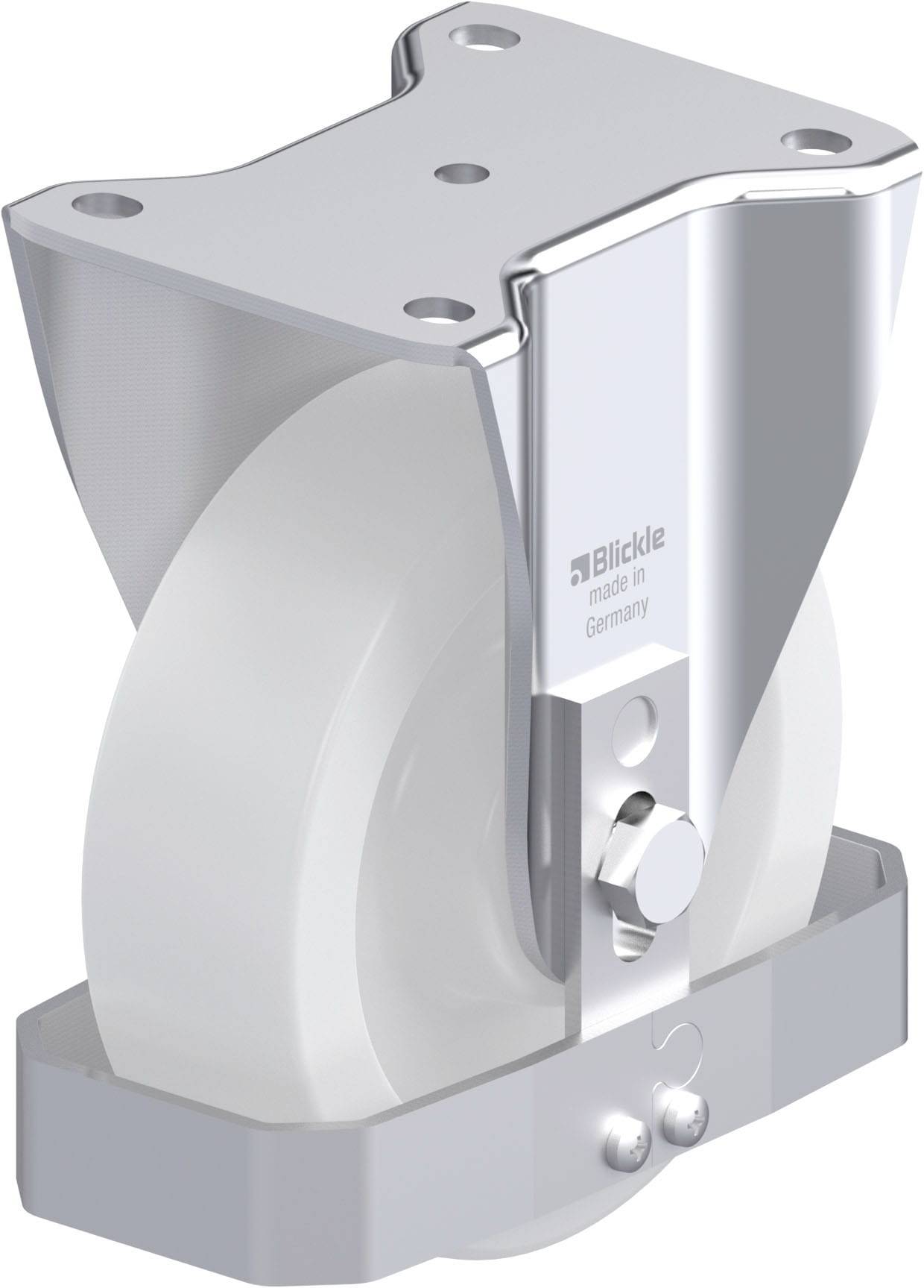 Rolle mit Metallgehäuse, hergestellt in Deutschland. Matte Oberfläche, robustes Design.