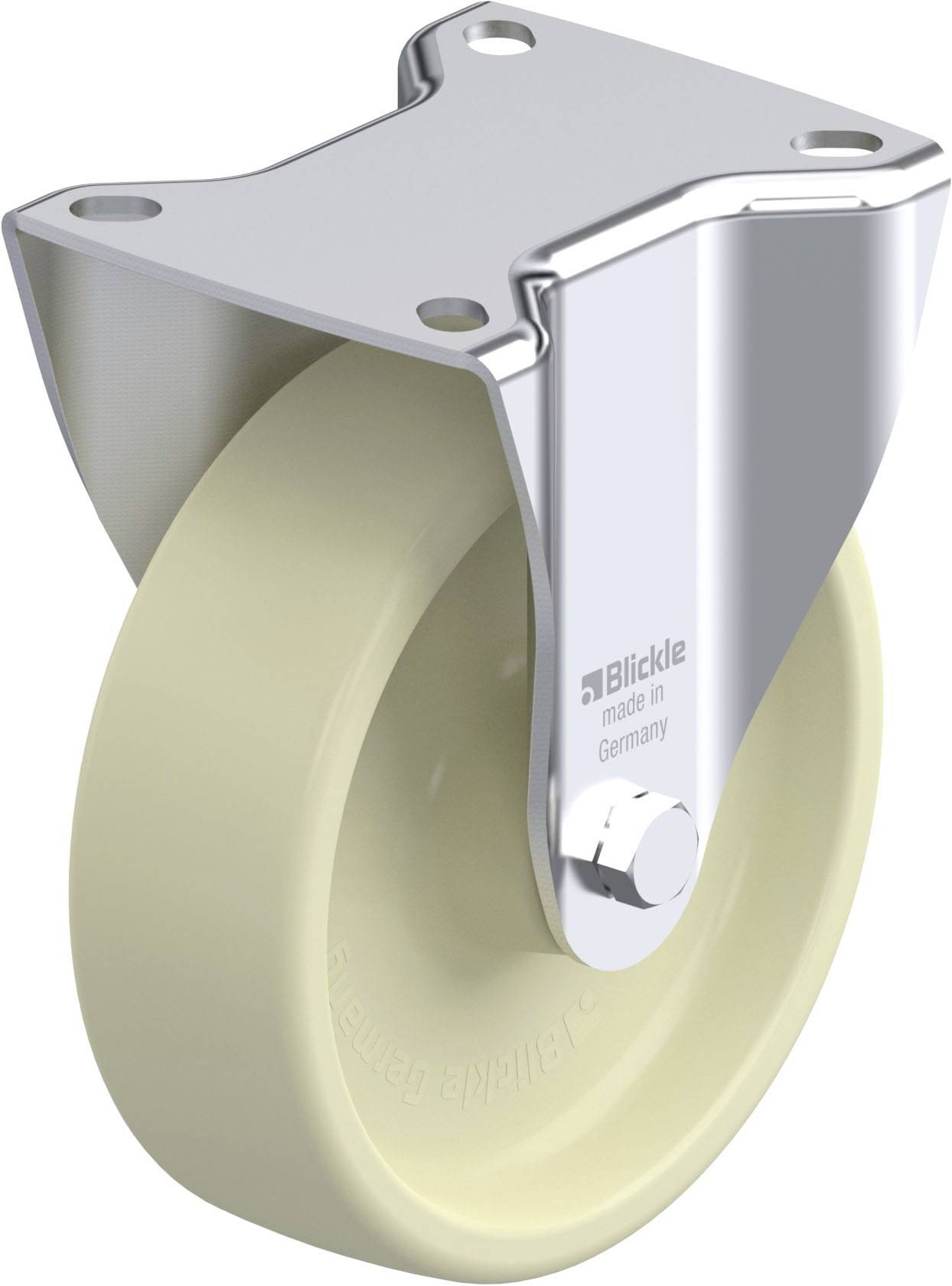 Eine beige Rolle mit Metallhalterung, hergestellt in Deutschland. Geeignet für Möbel oder Transportgeräte.