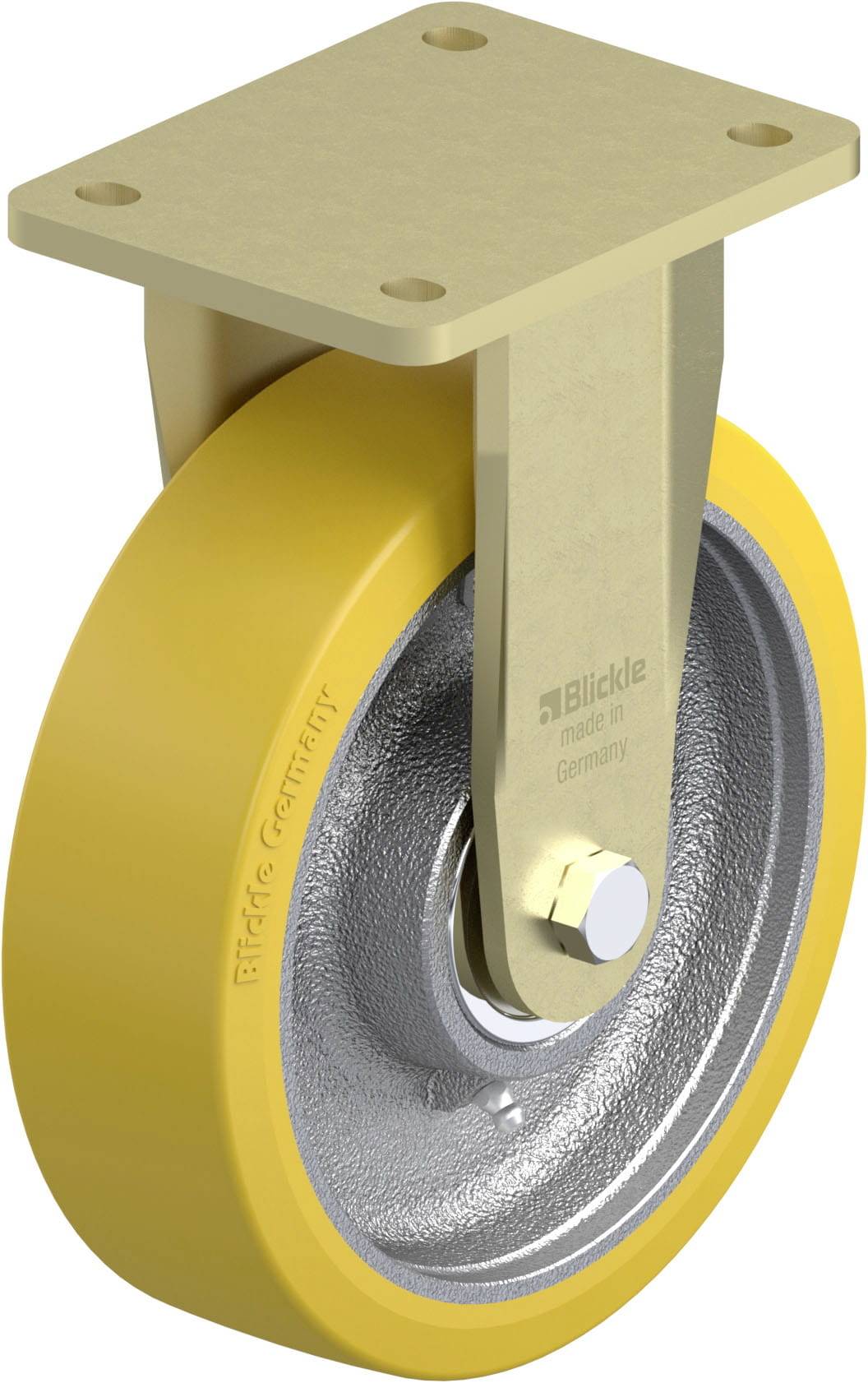 Gelbes Industrierad mit Metallhalterung, designed von Blickle GmbH.