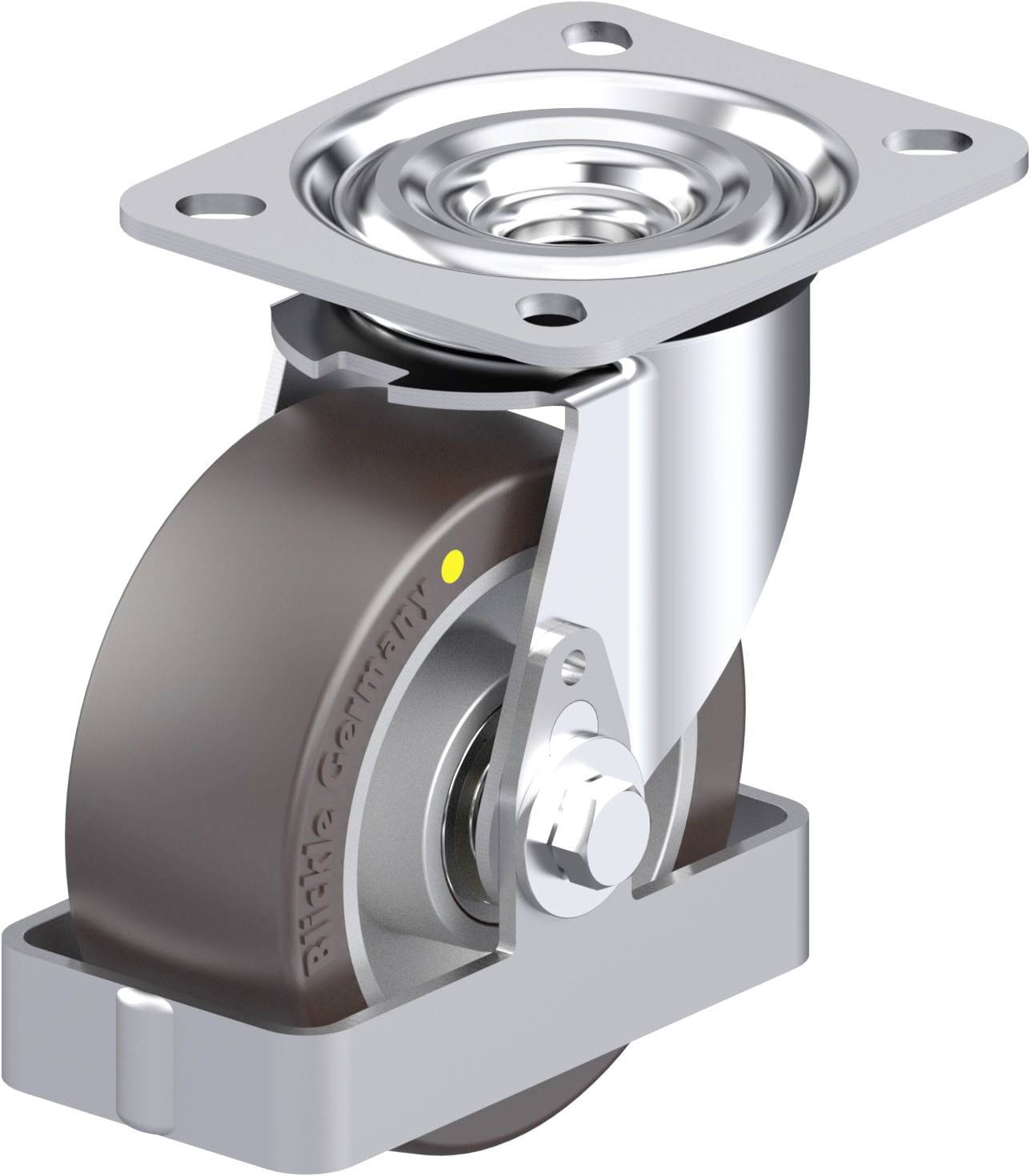 Metallrolle mit Gummirad, ideal zur Montage an Möbeln oder Geräten für leichte Bewegung und Stabilität.