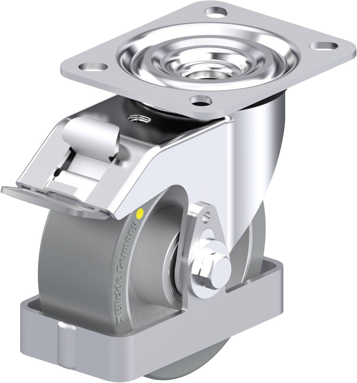 Industrie-Rollenrad aus Metall, höhenverstellbar, schwenkbar, mit Bremse. Verwendet für Möbel, Wagen oder schwere Geräte.