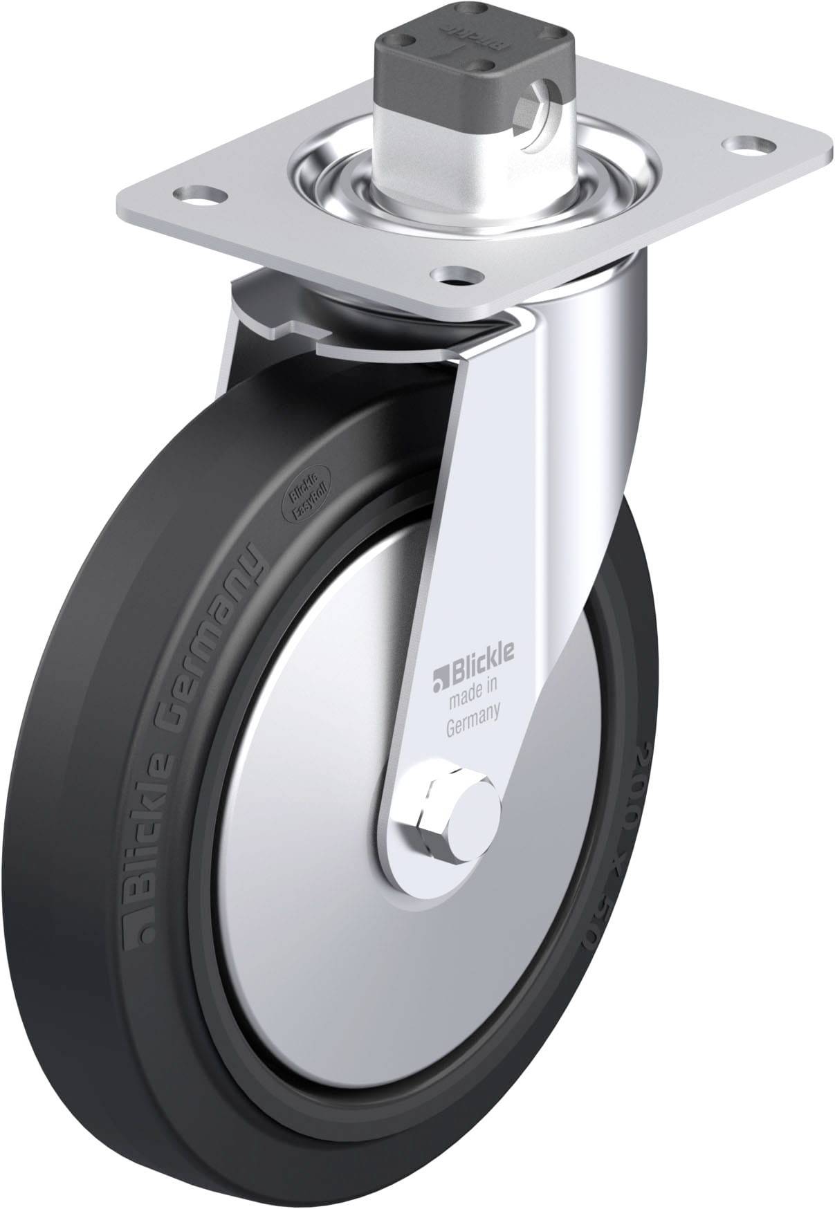 Industrie-Lenkrolle mit Metallplatte und Gummirad, geeignet für Möbel oder Geräte, 