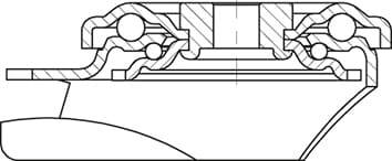 Querschnittszeichnung eines mechanischen Dichtungsrings mit detaillierter Darstellung der Komponenten, wie Kugellager und Dichtungsflächen.