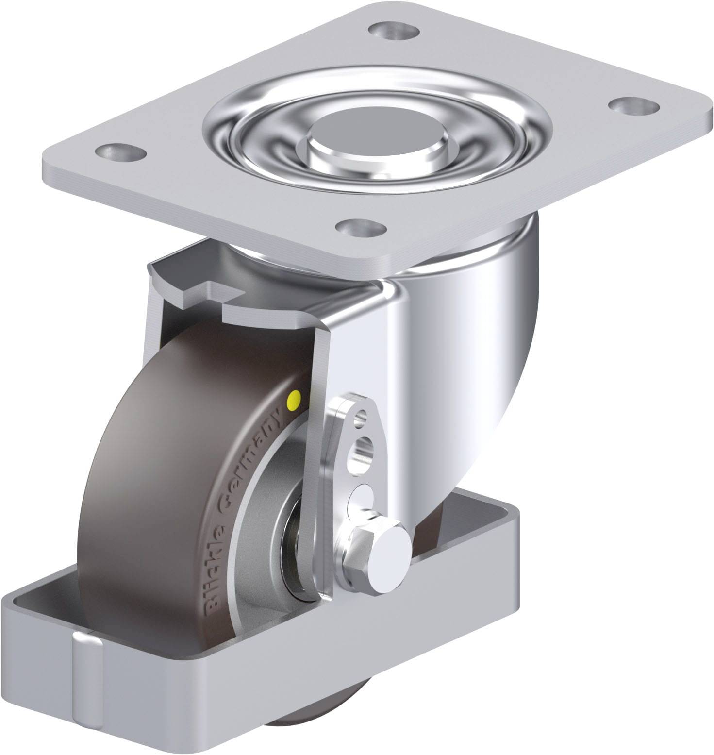 Eine drehbare Rolle mit Metallbefestigung. Geeignet für Möbel oder Geräte, die Beweglichkeit erfordern.