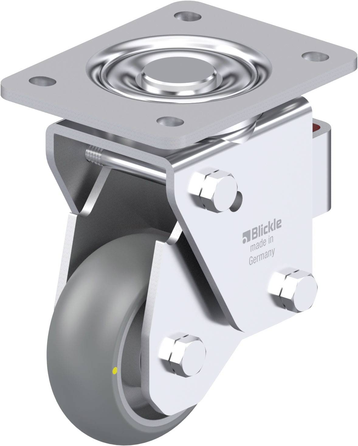 'Schwenkrolle mit grauem Rad und Metallhalterung, mit Aufdruck 