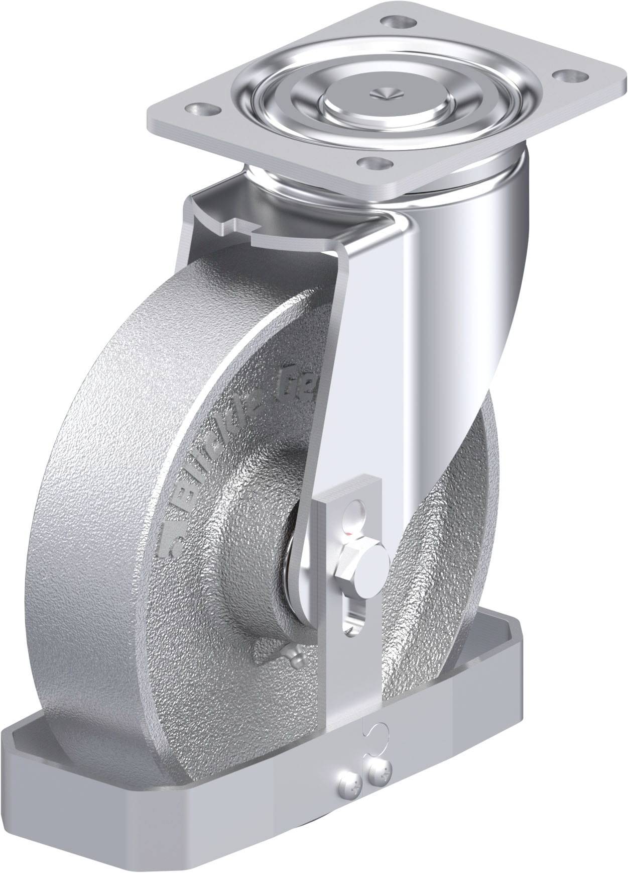 Industrie-Rollen-Rad aus Metall mit Drehplatte und Montagesockel für schwere Lasten.