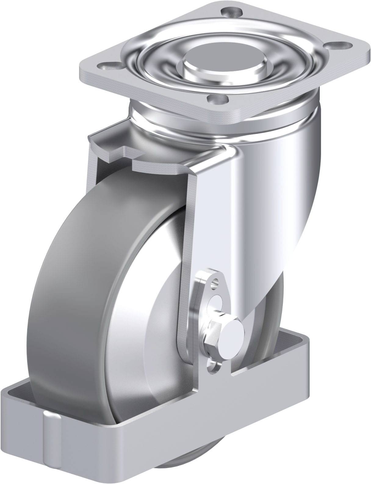 Drehbare Lenkrolle aus Metall mit glatter Oberfläche, geeignet für Anwendungen, die Beweglichkeit und Stabilität erfordern.