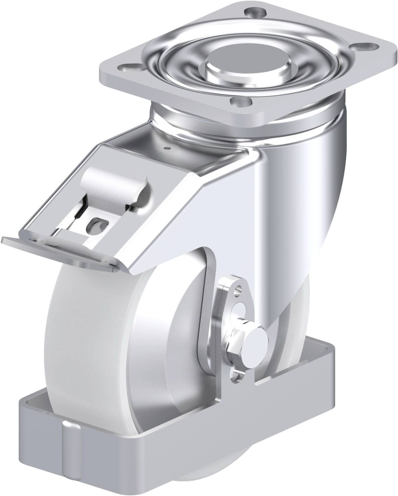 Industrie-Rollenlager aus Metall mit schwenkbarem Rad. Verwendet zum einfachen Bewegen schwerer Gegenstände in Lager oder Fabriken.