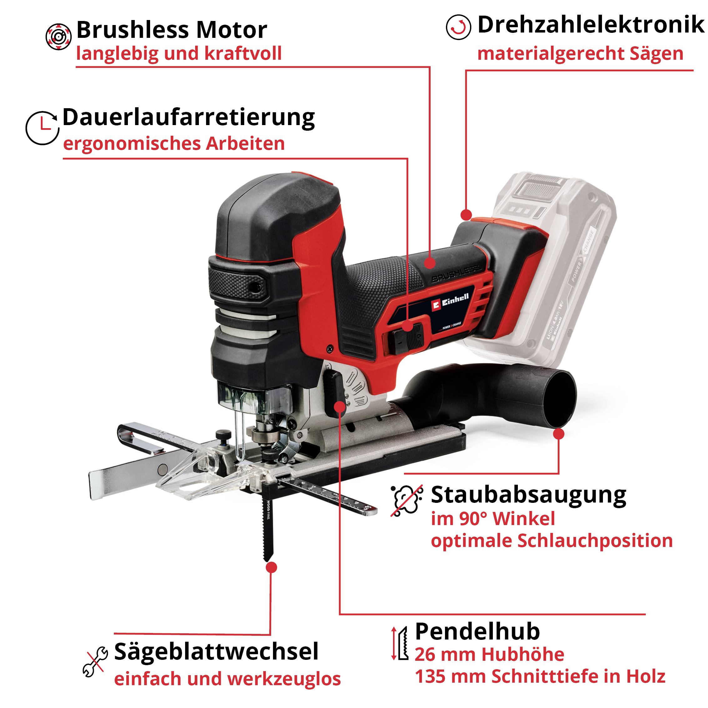 Einhell Professional TP-JST 18/135 Li BL Akku-Stichsäge 4321265 ohne Akku, ohne Ladegerät Anzahl mitgelieferte Akkus 0