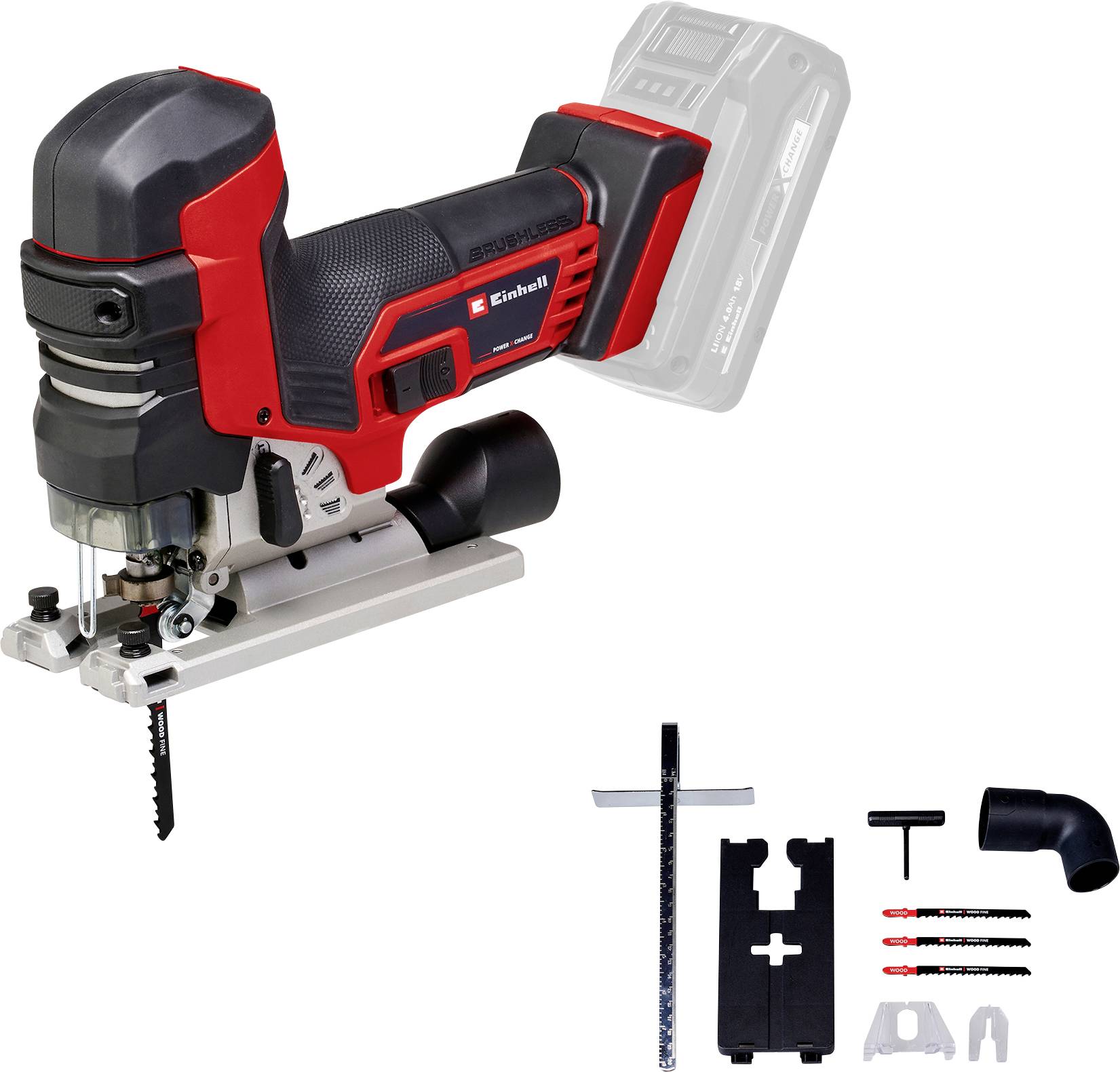 Einhell Set bestehend aus Akku-Stichsäge TP-JST 18/135 Li BL und Power X-Change Start-Kit 18V 4Ah