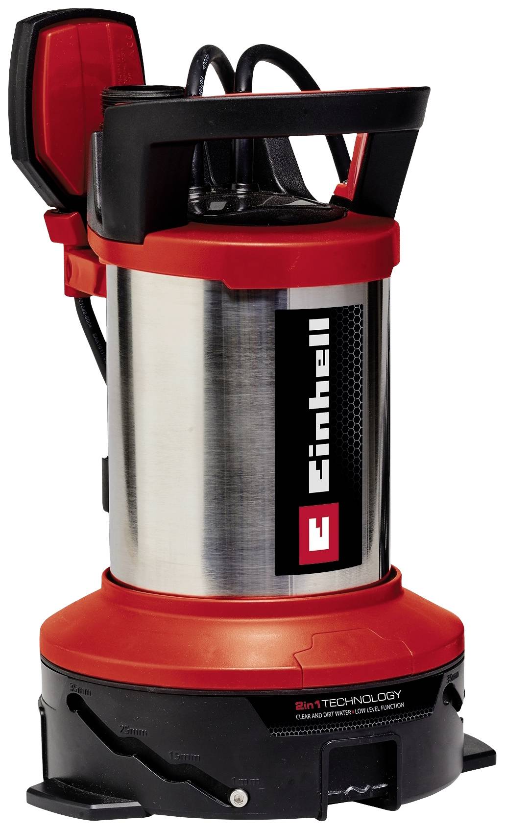 Gartenpumpe in Rot und Silber mit Einhell-Logo, robustes Design, geeignet für Bewässerungsaufgaben.