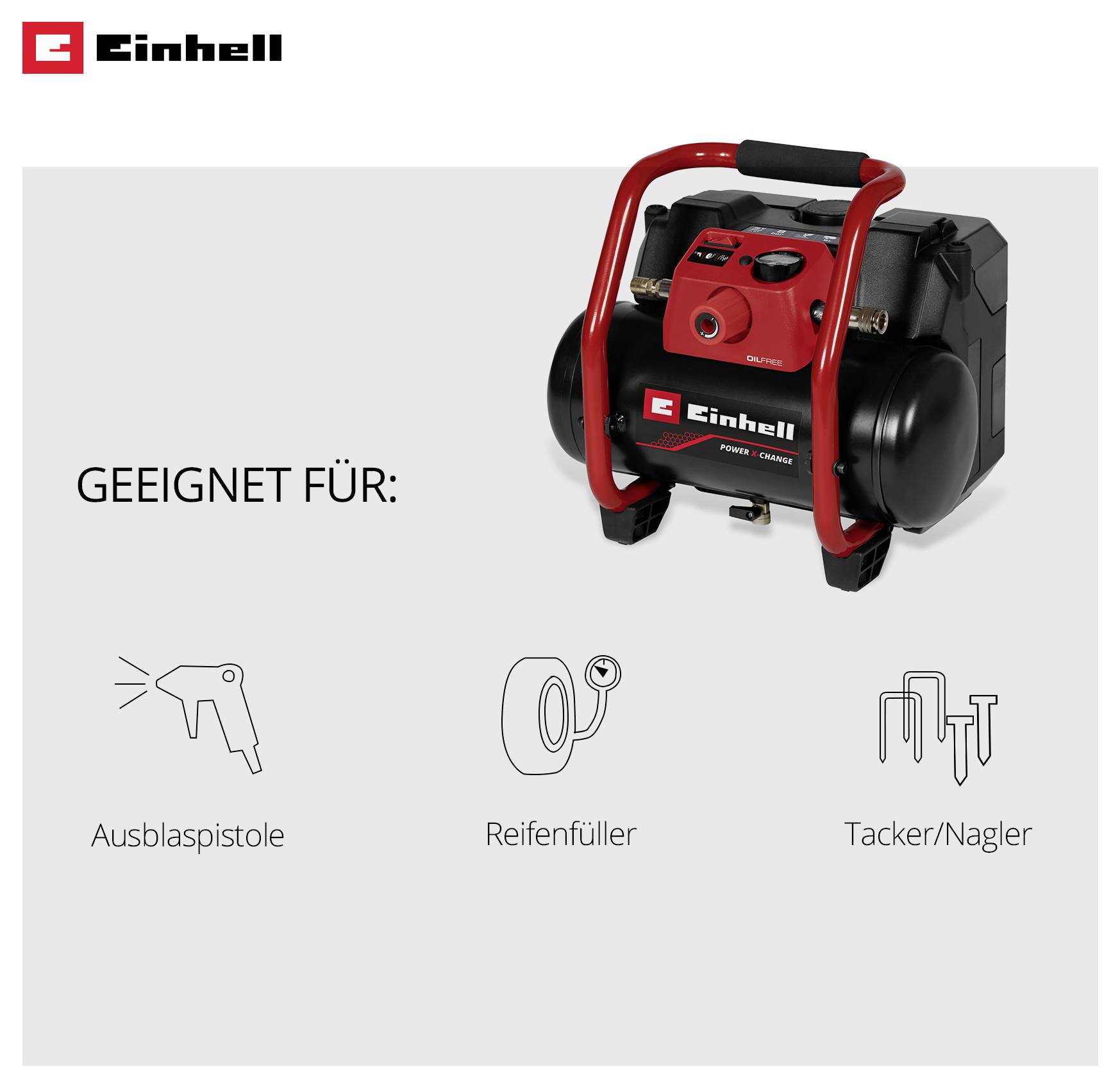 Einhell Kompressor, geeignet für Ausblaspistole, Reifenfüller und Tacker/Nagler.