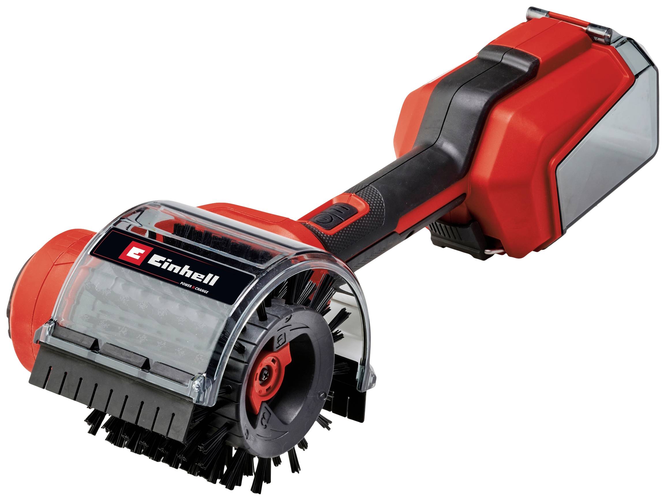 Elektrische Fugenbürste in Rot und Schwarz mit Einhell-Logo, geeignet zur Reinigung von Fugen und Oberflächen im Außenbereich.