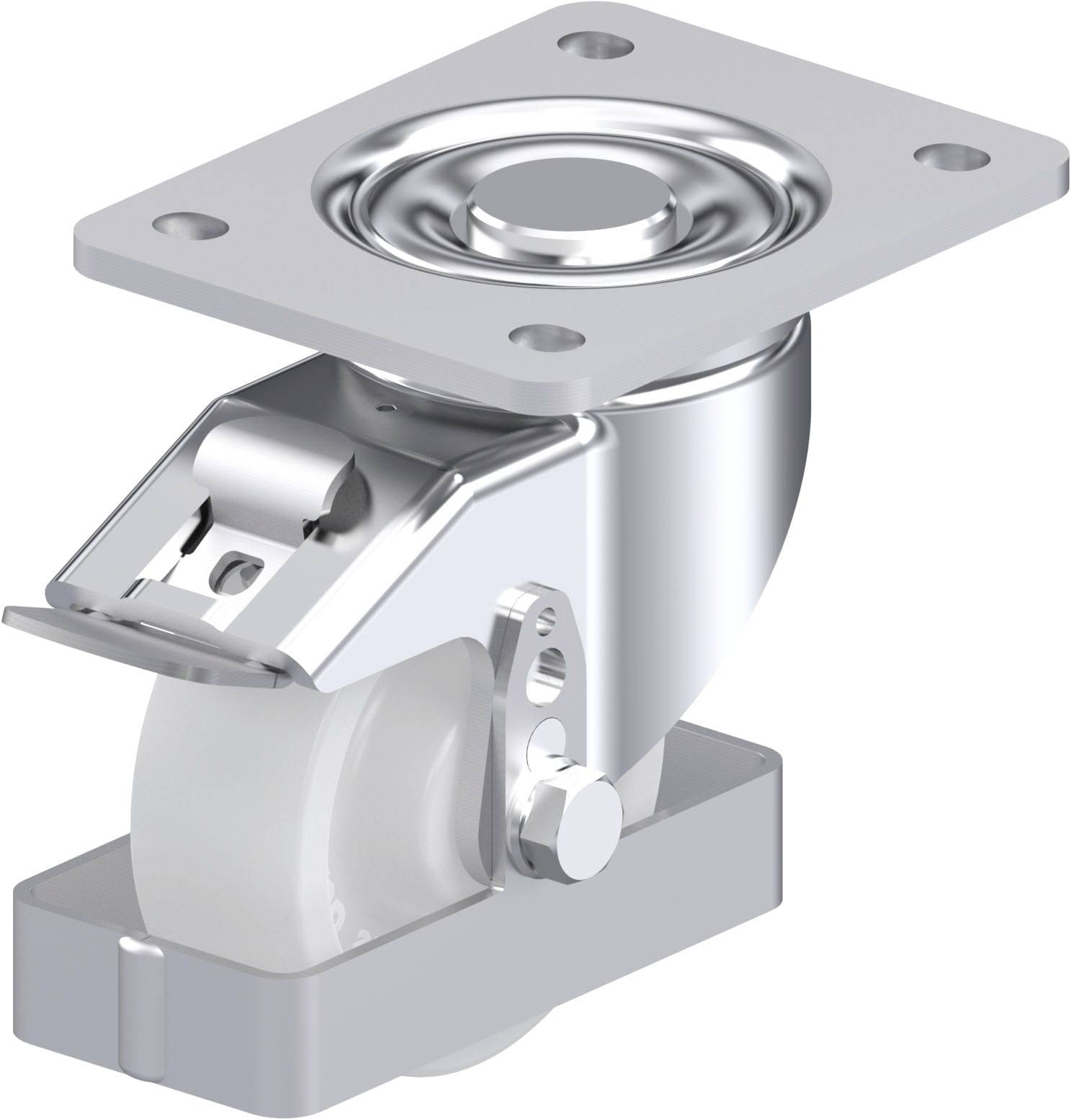 Schwenkrolle aus Metall und Kunststoff. Geeignet für Möbel oder Industrieanwendungen. Robustes Design mit Befestigungsplatte.