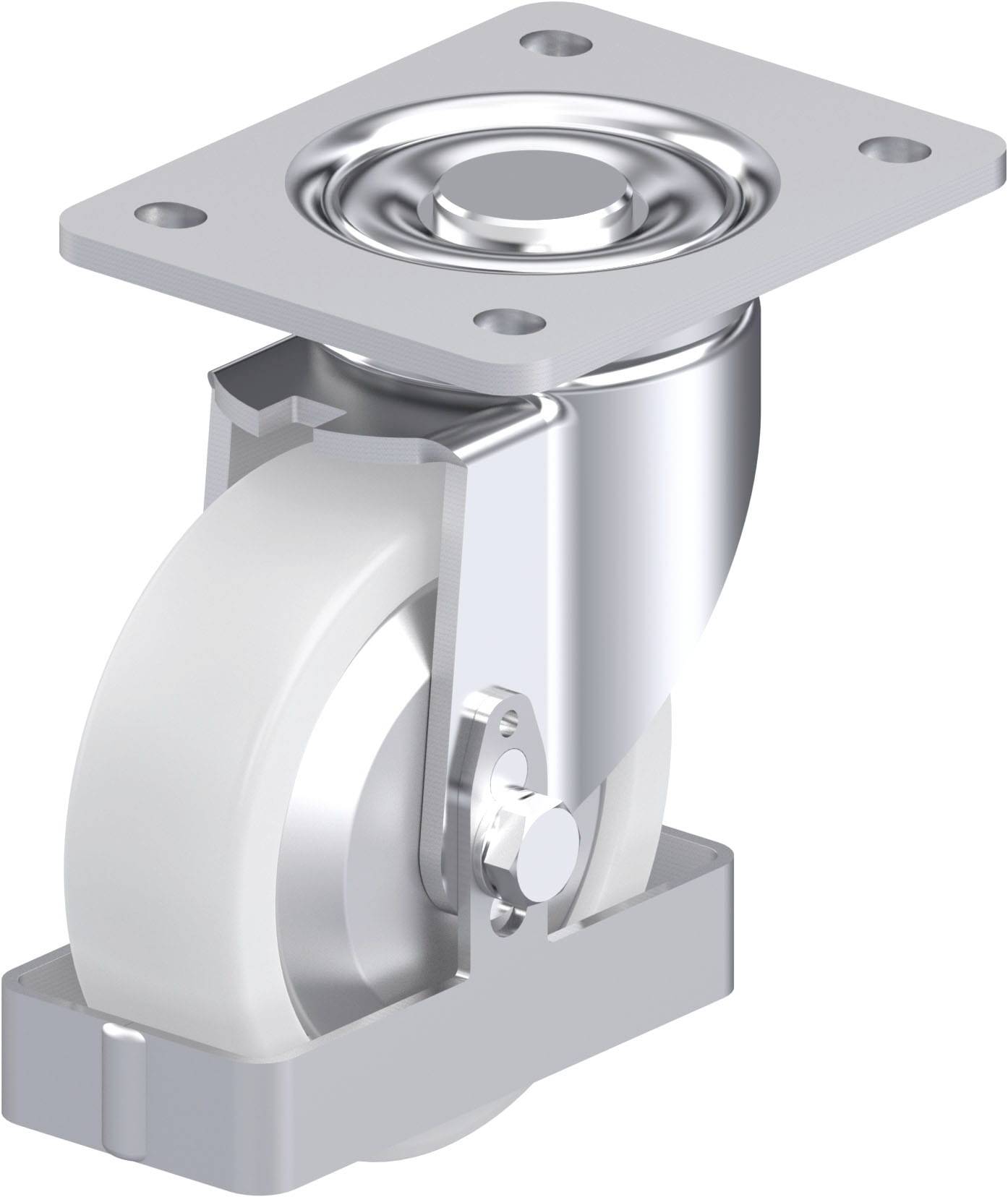 Metallrolle mit Halterung, drehbar und für Möbel oder Geräte geeignet. Chromglänzende Oberfläche, stabil für vielseitige Anwendungen.