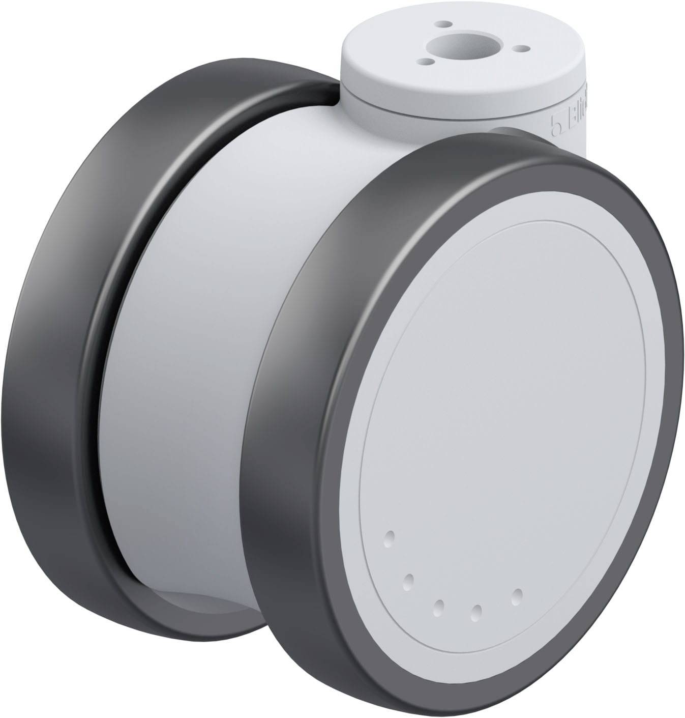 Ein kleines, zylinderförmiges Gerät mit zwei großen, schwarzen Rädern auf beiden Seiten, vermutlich technisches Zubehör.