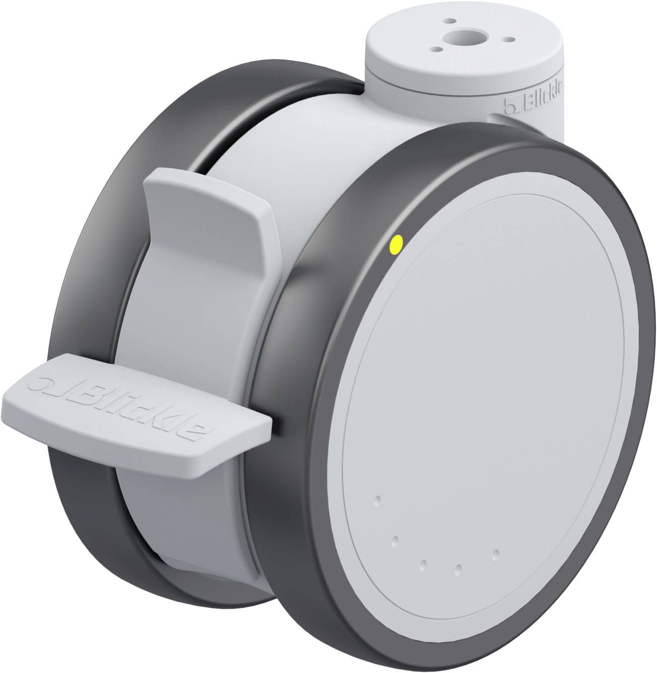 Elektrisches Rad mit integriertem Antrieb und seitlichem Hebel, angepasst für modulare Systeme.