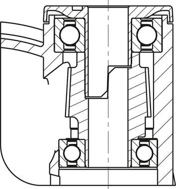Querschnitt einer technischen Zeichnung eines Kugellagers, das die Anordnung der Kugeln und Lagerkomponenten zeigt.