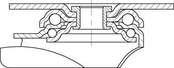 Schnittdarstellung eines Kugellagers: Zeigt Kugeln zwischen Innen- und Außenring, illustriert die Struktur und Funktion des Lagers.