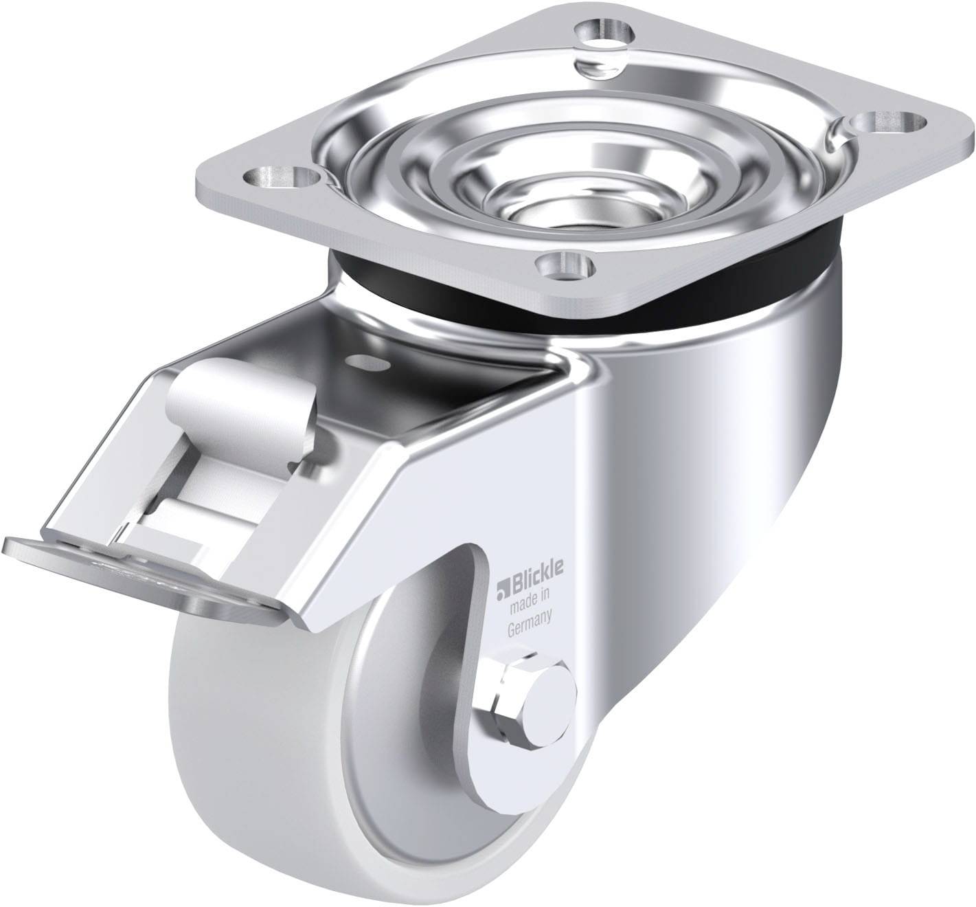 Rollenrolle mit Metallscheibe und Befestigungsloch für Möbel oder Geräte, robuste Bauweise, glänzende Oberfläche.