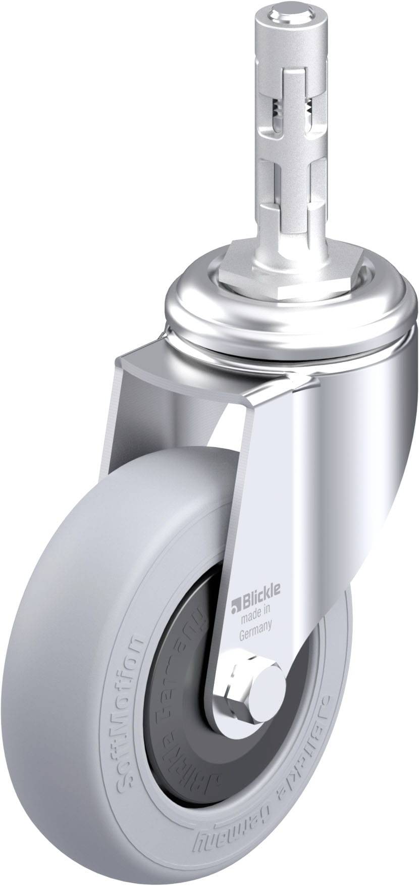 Ein graues, industrielles Lenkrollenrad aus Metall und Kunststoff, geeignet für intensive Anwendungen.