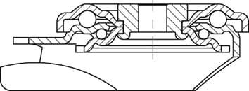 Querschnittdiagramm eines Kugellagers mit mehreren Ringen und Kugeln, das den inneren Aufbau und die Bewegungsmöglichkeiten zeigt.